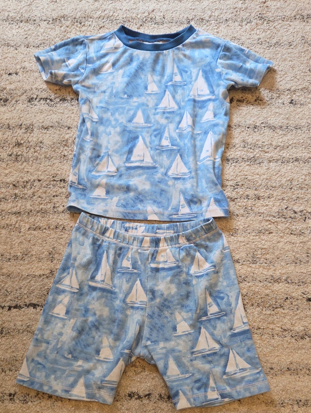 Burt's Bees Light Blue & White Sailboat Short Sleeve Pajama Set